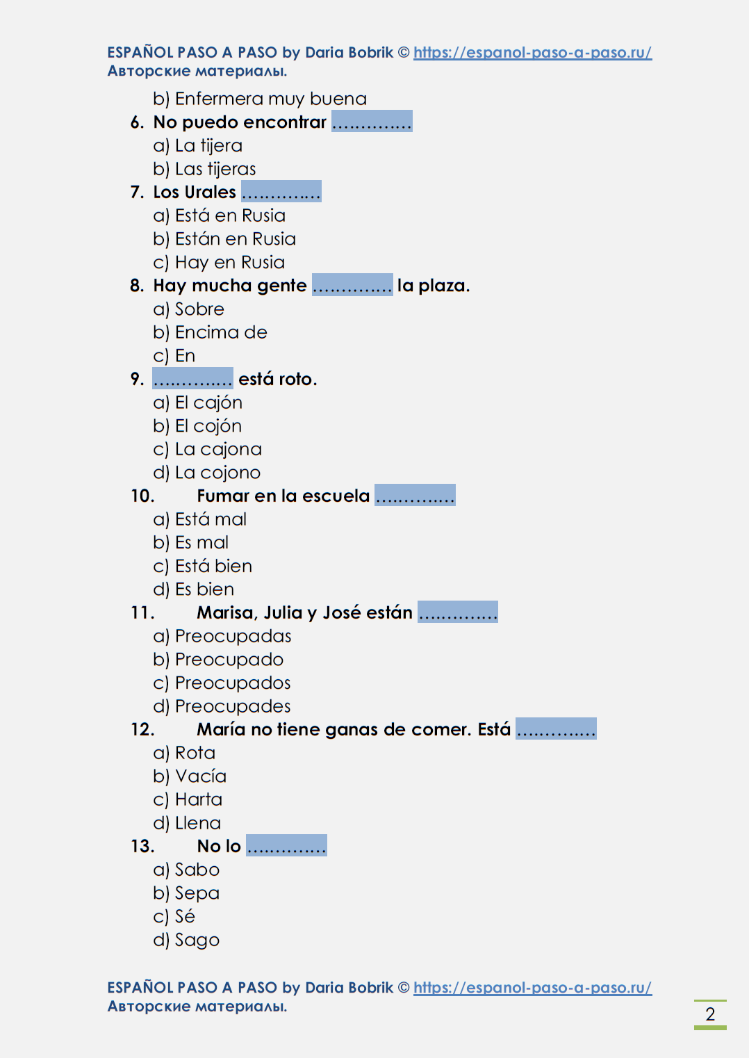 TEST DE NIVEL A1 - ESPAÑOL PASO A PASO By DARIA BOBRIK